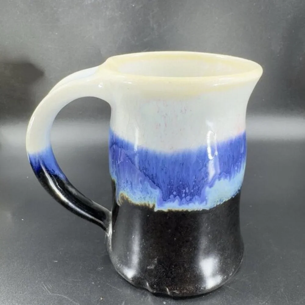 Vintage 1999 Hand Made Pottery Coffee Mug Cup Drip Glaze Large Handle Cup Signed